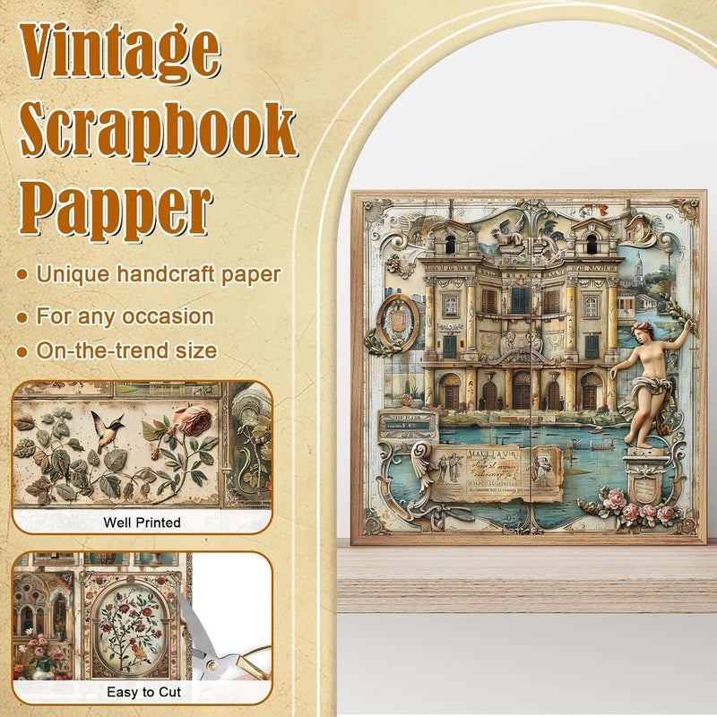 EggSun 48 Sheets Vintage Baroque Scrapbook Paper, Vintage Decorative Paper for Scrapbook, Junk Journal paper, Pattern Paper, DIY Cards, and Photo Albums, Aesthetic Craft Supplies for Kids and Adults - Image 4